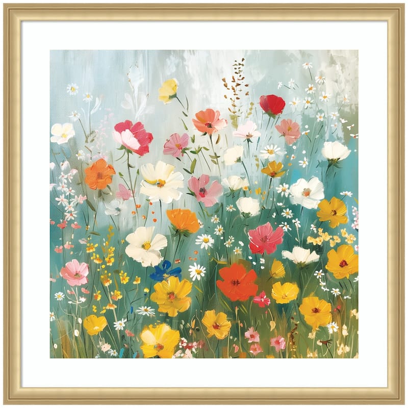 Kate and Laurel Framed Art Boho WIldflower Garden by The Creative Bunch Studio - 26x26 - Gold