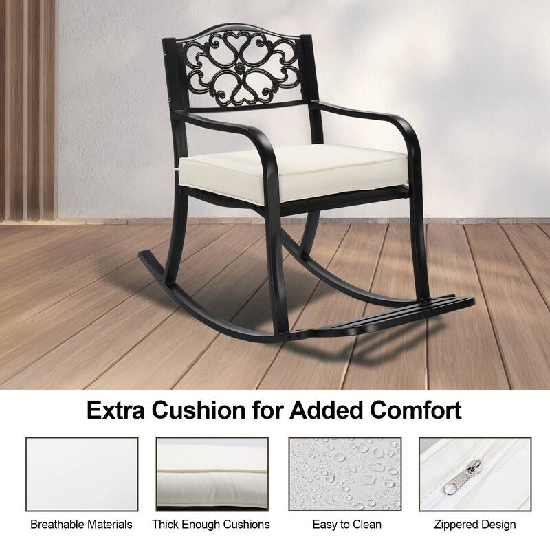 Outdoor Rocking Chair Bench with Weatherproof Cushion - 23.2" x 40.1" x 35.6"