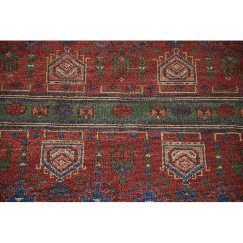 Geometric Red Sirjan Oriental Area Rug Handmade Wool Carpet - 7'11"x 9'11"