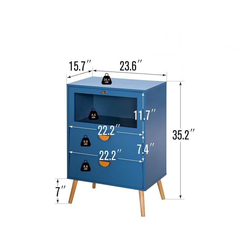 Blue Cabinet with Glass Doors Sideboard