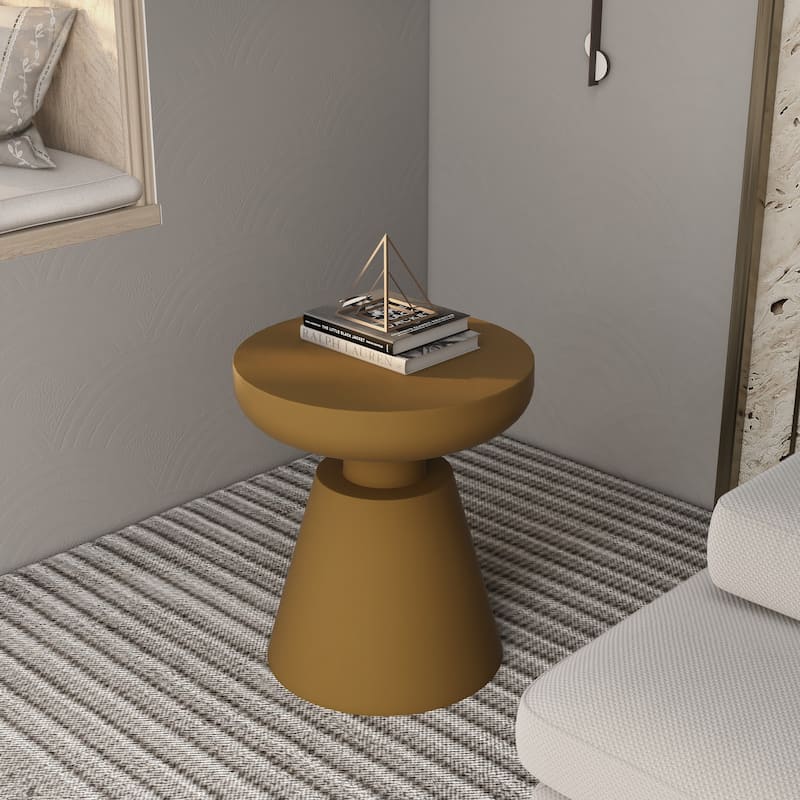 Isle Modern Round Side Table in Fiberstone for Indoor and Patio Outdoor End Table with Pedestal Base
