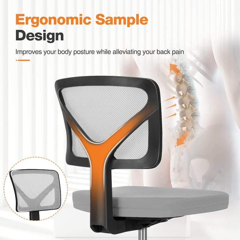 Child Armless Mesh Office Chair, Office Computer Desk Chair, Rolling Work Swivel Chairs for Home, Study, Student, Adults