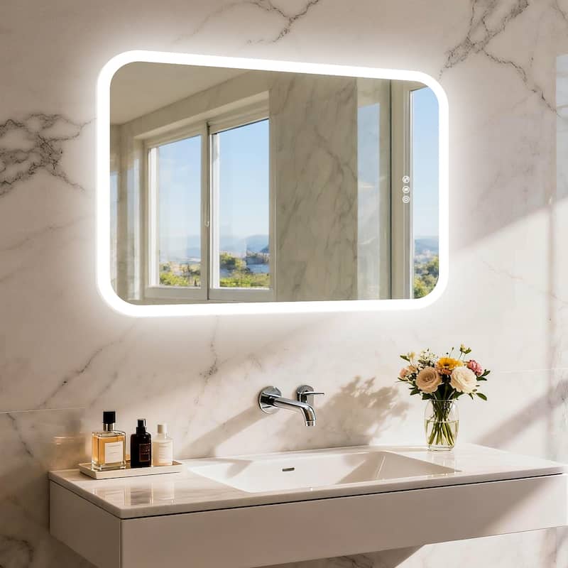 Bluetooth Speaker Smart LED Illuminated Tempered Glass Lighted Bathroom Mirror Backlight Wall Makeup Mirror