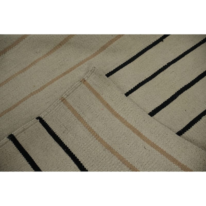 Hand Woven Oriental 100% Wool Carpet Southwestern Geometric Beige & Ivories Kilim Area Rug - 8' 9'' X 6' 5''