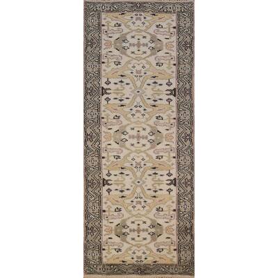 All-Over Ivory Oushak Indian Runner Rug Handmade Wool Carpet - 2'6"x 7'9"