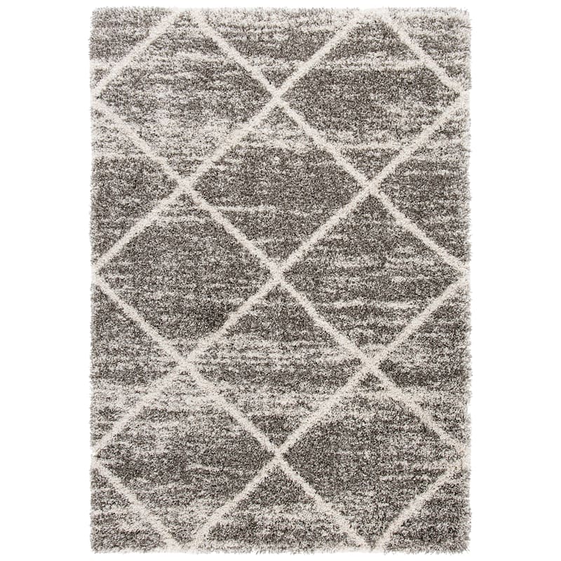 SAFAVIEH Hudson Shag Estella Diamond Trellis 2-inch Thick Rug - 2' x 3' - Distressed Grey/Ivory