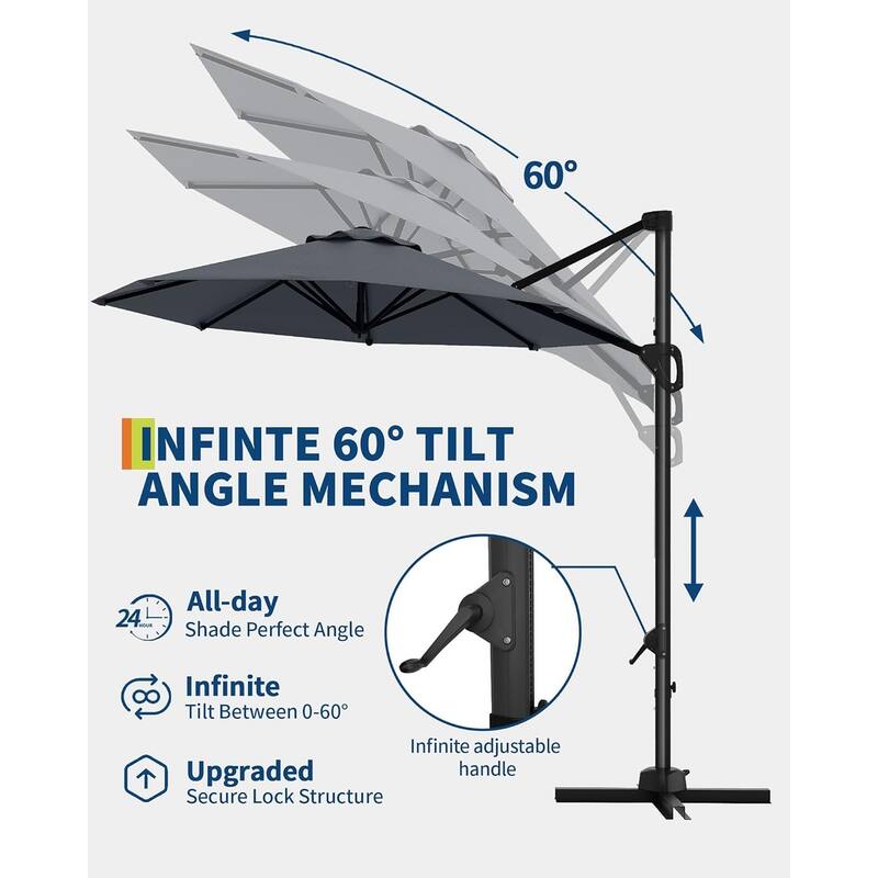 10FT Outdoor Cantilever Umbrella Patio Umbrella with 360-Degree Rotation