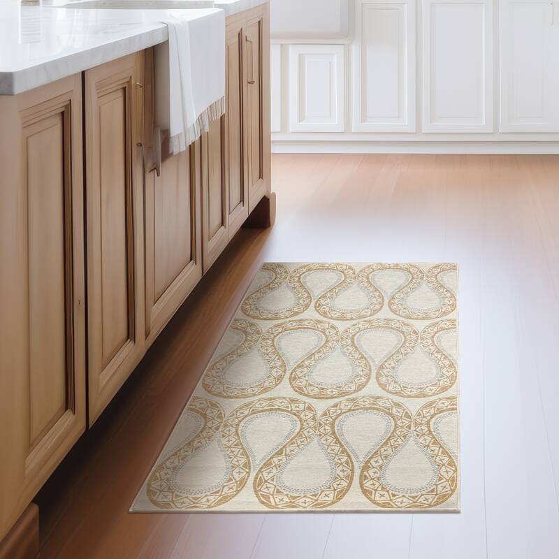 My Magic Carpet Flock Camel Washable Rug - 3'x5' - Stone