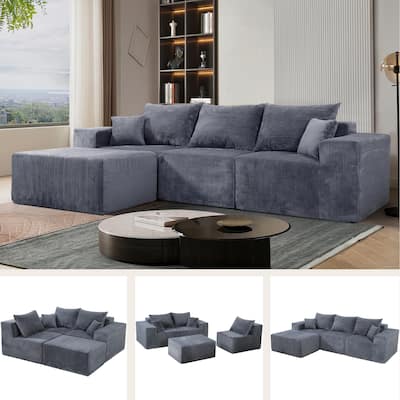 4-Piece Modular L-Shaped Sectional Sofa,Convertible Couch with Spacious Chaise Lounge, Premium Corduroy Upholstery
