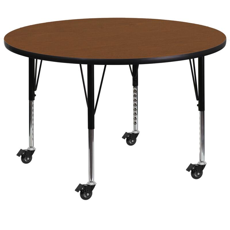 Mobile 42" Round HP Laminate Activity Table - Height Adjustable Short Legs - N/A - Brown