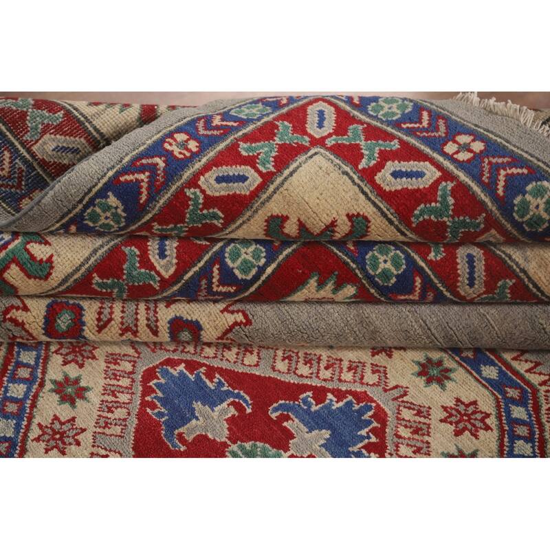 Large Geometric Kazak Oriental Area Rug Handmade Wool Carpet - 9'9" x 13'9"