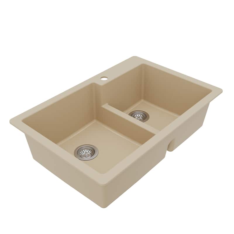Karran 33" Top Mount Large/Small Bowl Quartz Kitchen Sink Kit - 33" x 22" x 9"