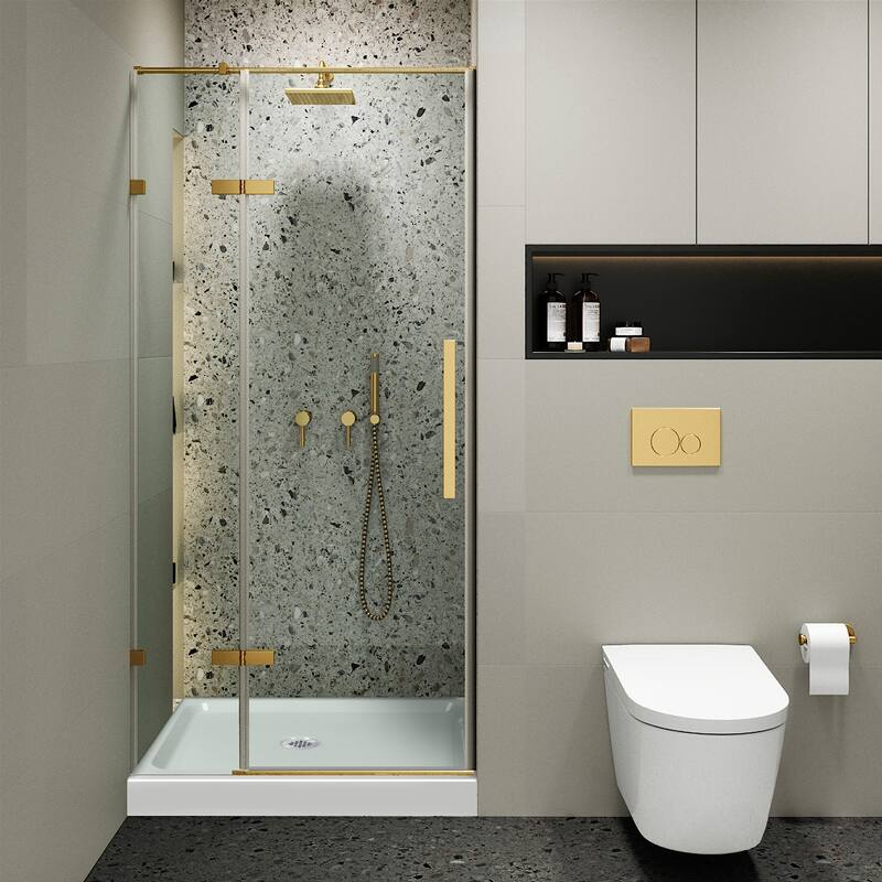 Fine Fixtures Hinged Clear Frameless Glass Shower Door Enclosure