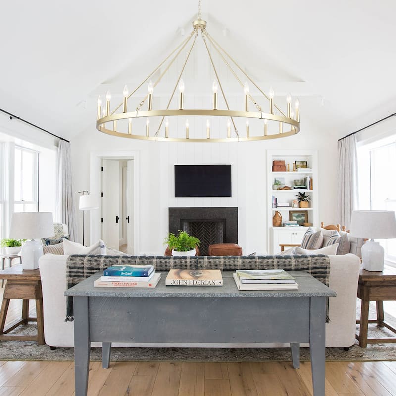 24-Light 51.97-inch Dimmable Round Wagon Wheel Chandelier for Dining Room