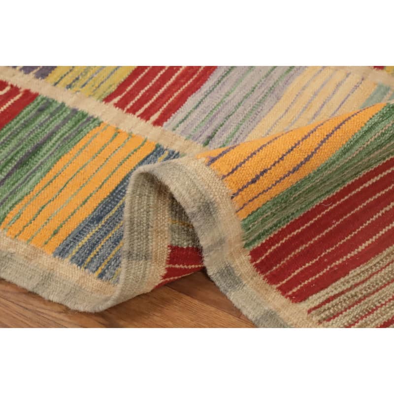 Hand Woven Oriental 100% Wool Carpet Southwestern Modern Multi-Colored Kilim Area Rug - 4' 0'' X 2' 4''
