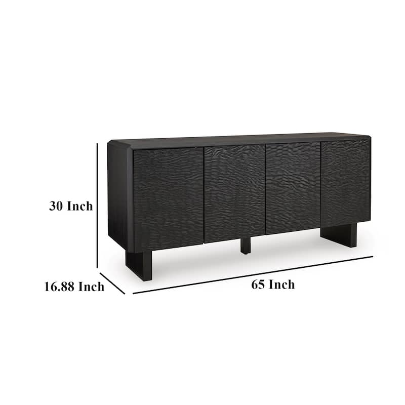 Arrel Sideboard Console, Beveled, 4 Doors, Black Solid Wood 65 Inch
