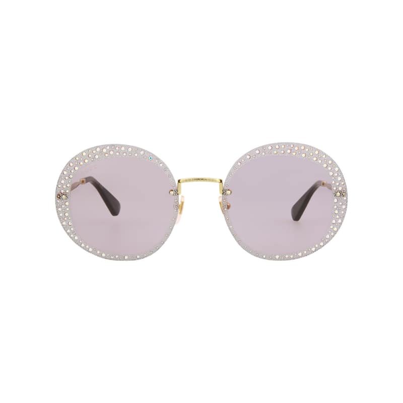 Gucci Round-Frame Metal Sunglasses - Gold Gold Violet - Gold - Purple Lens