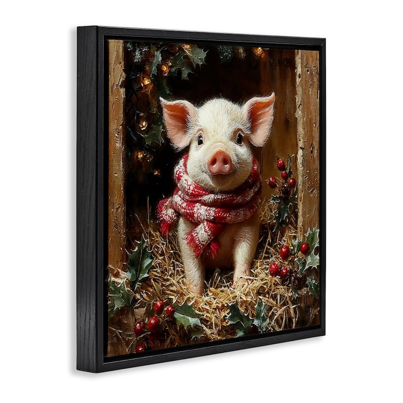 Stupell Pig with Holiday Garlands Framed Floater Canvas Wall Art Design By Riley B