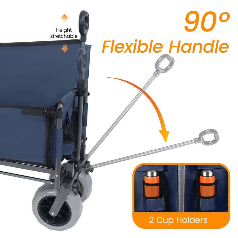 3-in-1 Collapsible Wagon,Convertible Folding Cart with Canopy &Rear-Mounted Folding Tabletop, 500lbs Heavy-Duty, 180L Capacity