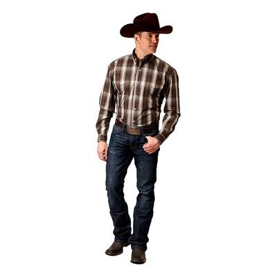 Roper Western Shirt Mens L/S Plaid Button Brown 03-001-0678-7025 BR
