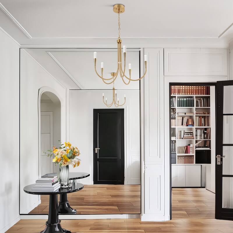 Modern Elegant 5-Light Gold LED Chandelier Dimmable Pendant Light Height Adjustable for Dining Room - 24" D x 22.5" H