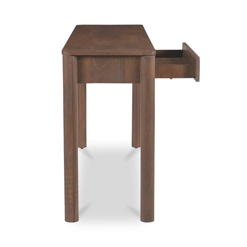 NADAAL STUDIOS Thalen Console Table, Rectangular Mango Wood Top with 2 Drawers and Round Legs, Vintage Brown