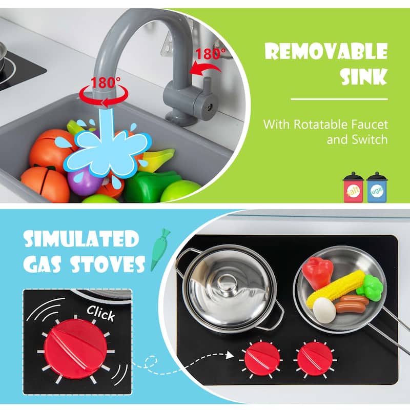 Costway Kids Kitchen Playset Wooden Pretend Play Chef Toy with - See Details