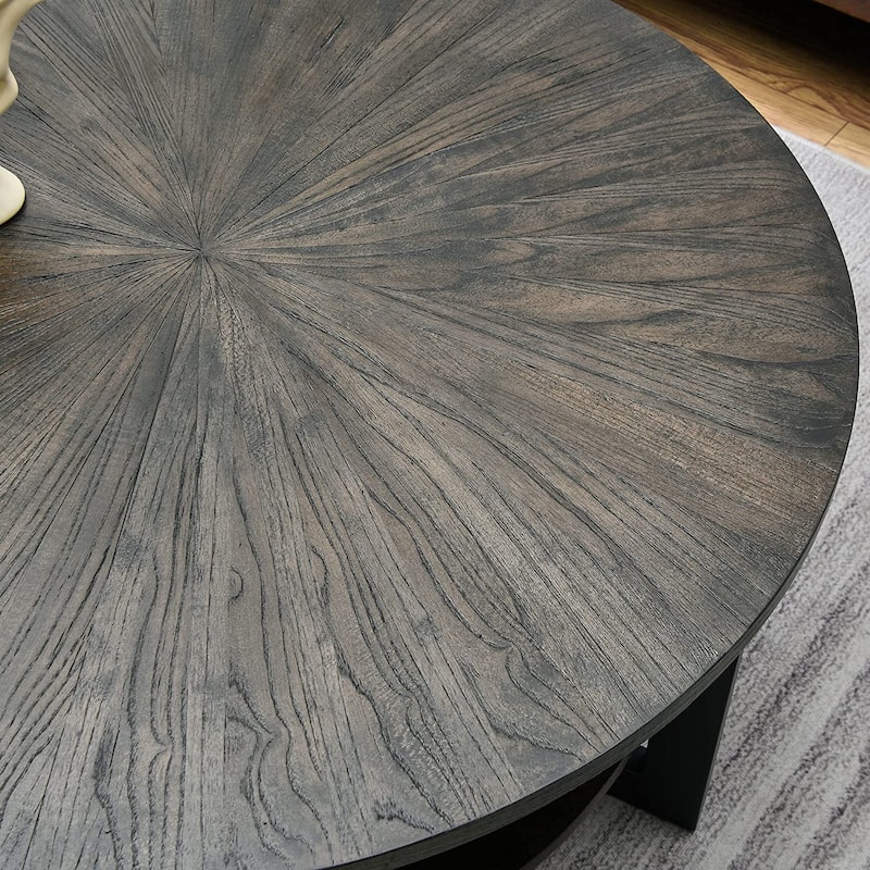 Round Coffee Table with Solid Wood Storage Circle Center Table