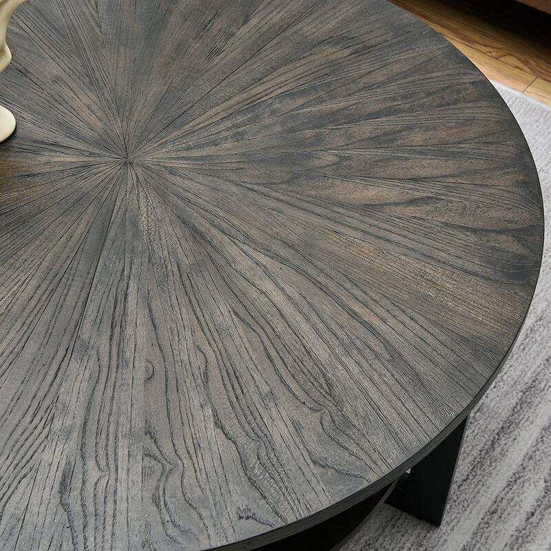 Round Coffee Table with Solid Wood Storage Circle Center Table
