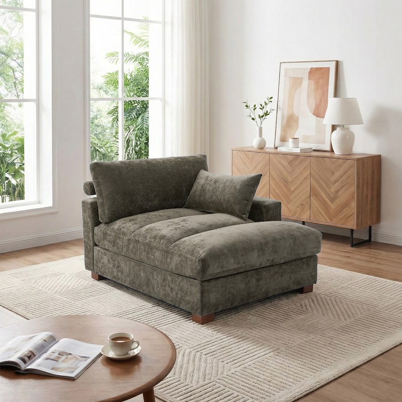 Mid-Century Chenille Adjustable Headrest Chaise Lounge Sofa