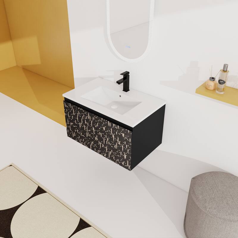 30" Floating Wall-Mounted Bathroom Vanity with Soft-Close Door Hinges, Ceramic Sink & Ample Storage