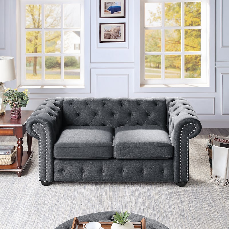 Corvus Aleksis Tufted Chesterfield Loveseat Sofa
