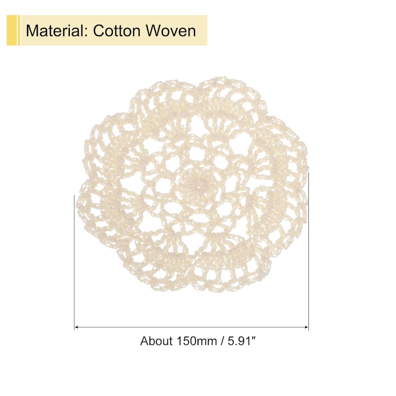 Fabric Coasters, 4pcs 6" - Cotton Woven Crochet Doilies with Floral - 150mm - Beige