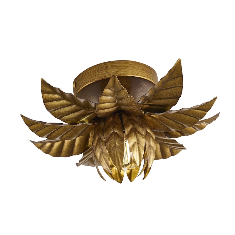 1-Light Metal Flower Flush Mount With Petals Surround