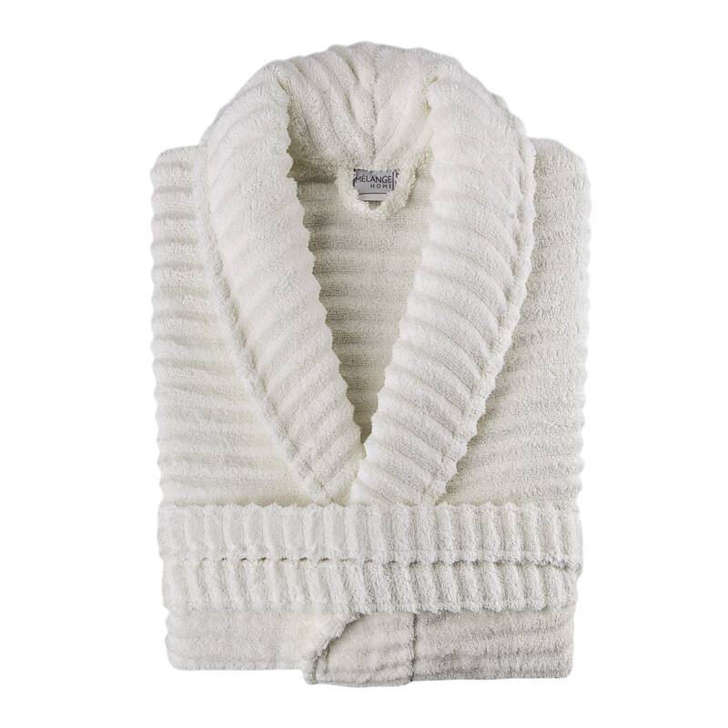 Ribbed Zero Twist Turkish Cotton Unisex Bathrobe - IVORY