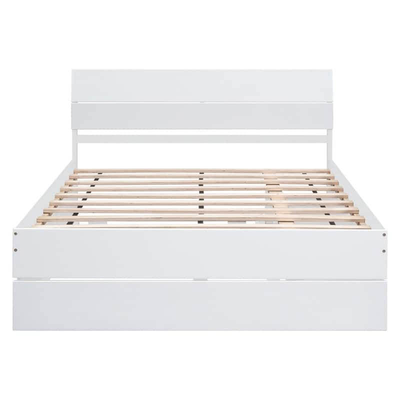 Modern Style Full Size Platform Bed Frame With Trundle and 2 Drawers