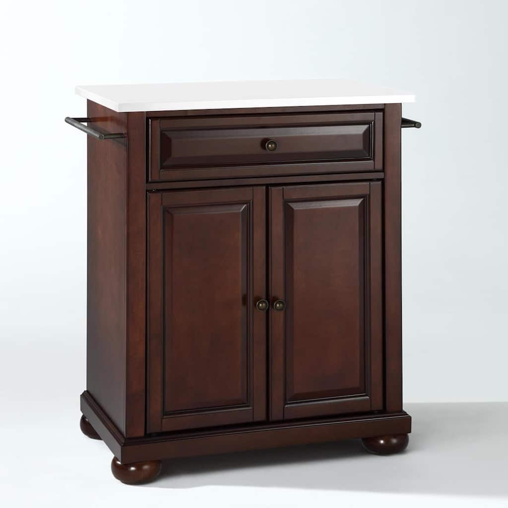 Kitchen Island Cart with Stone Top & Storage - Portable Kitchen Island with Drawer & Shelves - Kitchen Storage Island - Brown
