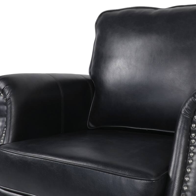 Roomfitters Faux Leather Club Chair with Rolled Arms, Nailhead Trim and Cushioned Seat, Classic Accent Armchair, Black