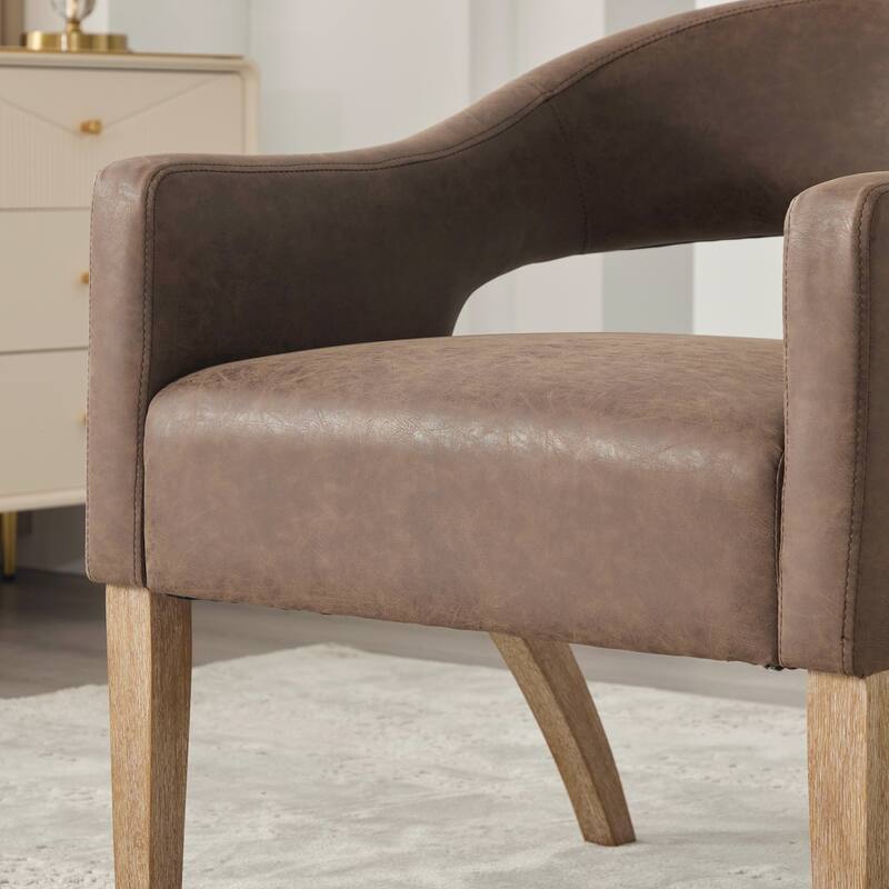 PU Leather Barrel Accent Chair, Ergonomic Lounge Reading Chair, Upholstered Armchair with Hollow Back & Solid Wood Legs