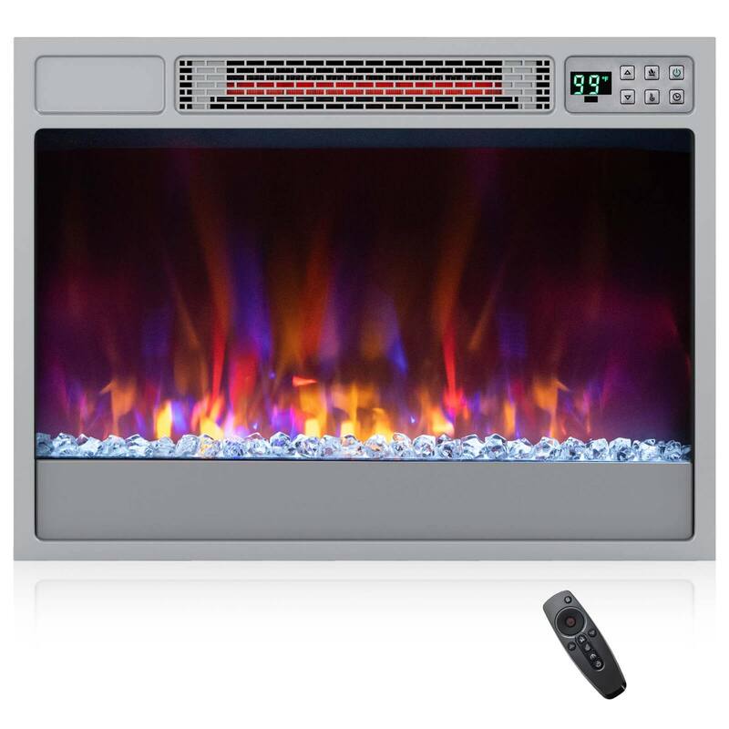 Costway 23-inch Infrared Quartz Electric Fireplace Insert with Remote - See Details - Silver - See Details