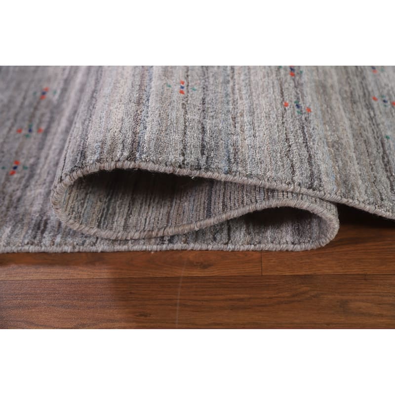 Striped Gabbeh Oriental Area Rug Hand-Knotted Tribal Wool Carpet - 7'10"x 9'9"