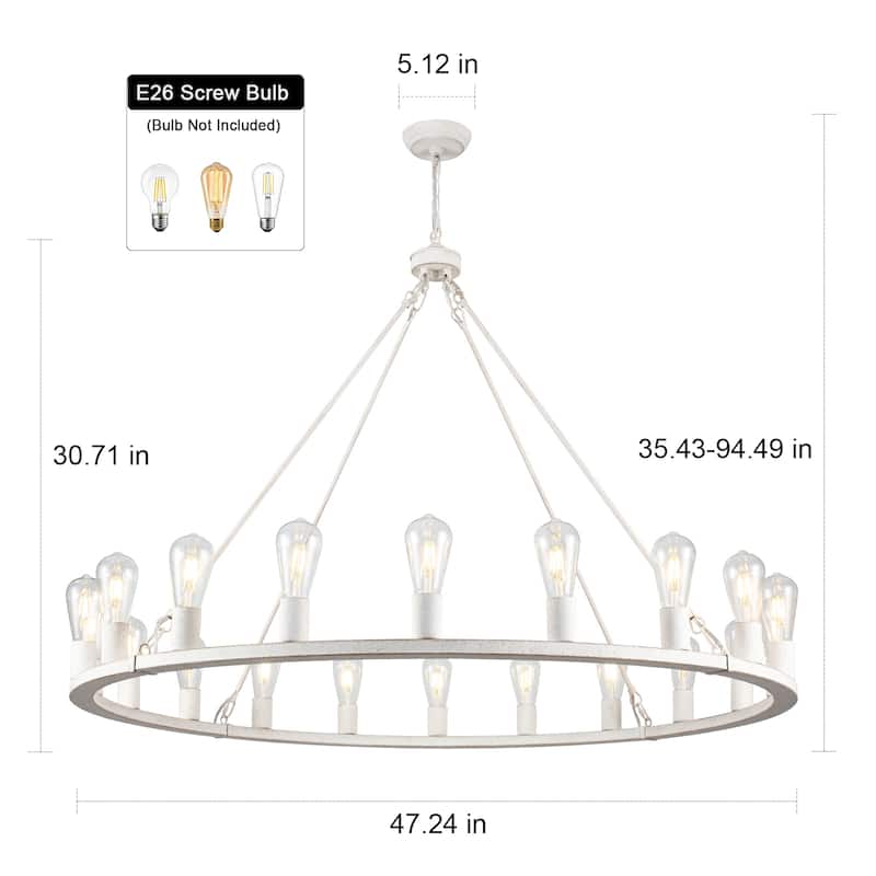 20-Light Round Rustic Wagon Wheel Chandelier, Farmhouse Chandelier, Dining Room Living Room Bedroom Kitchen Light Fixture