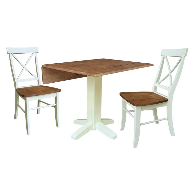 36" Solid Wood Square Dual Drop Leaf Dining Table with 2 Dining Chairs