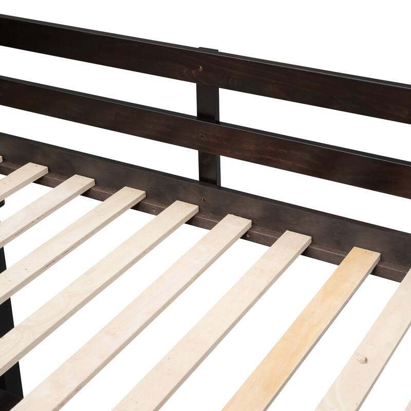 Pine Wood Bed Low Loft Bed with Retractable Writing Desk, 3 Drawers