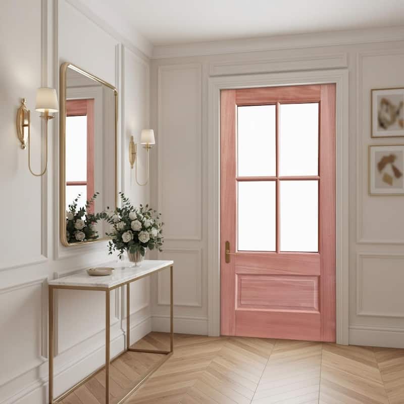 Solid Mahogany 4-Lite Entry Door with Low-E Glass