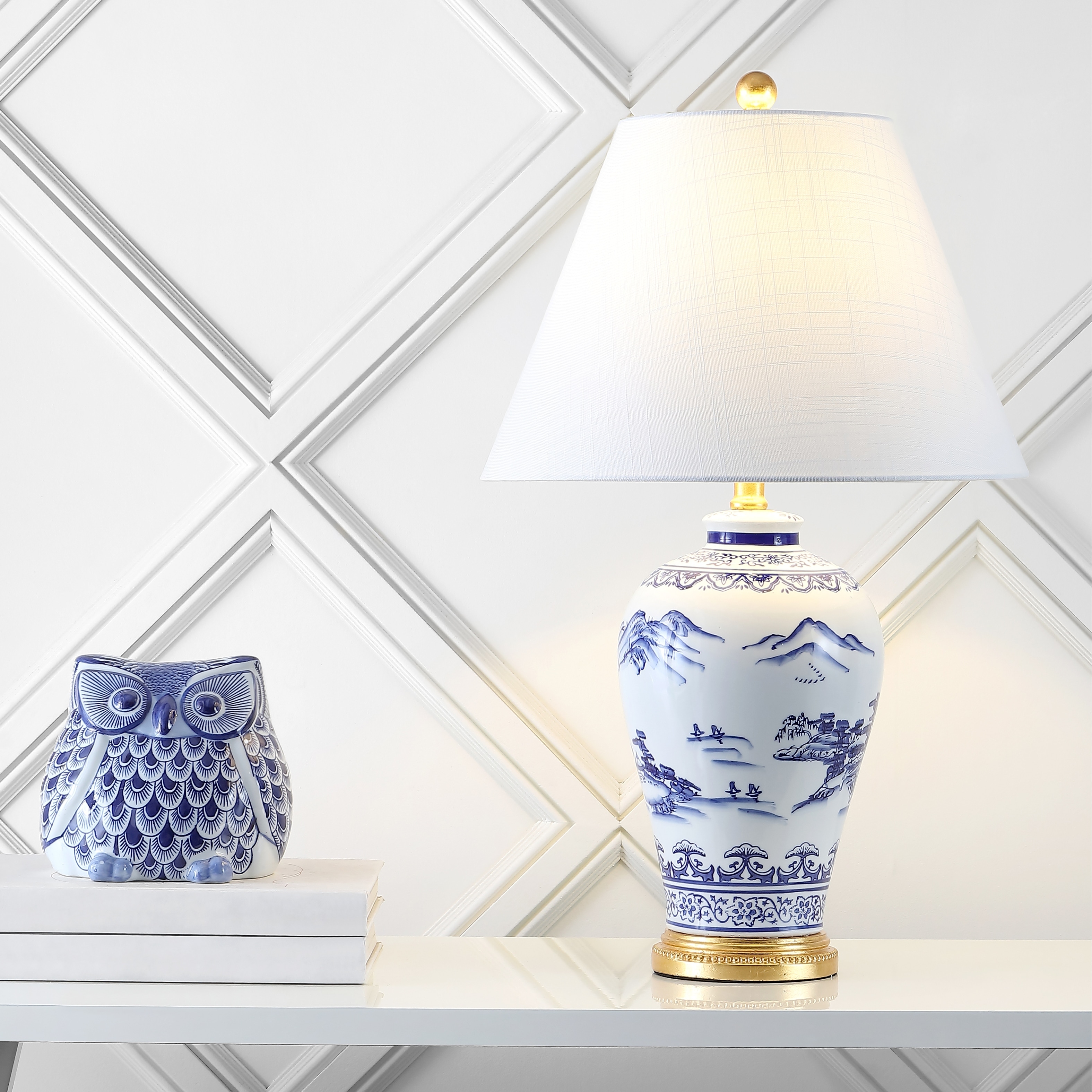 JONATHAN Y Reed 26.5" Ceramic/Iron Traditional Cottage LED Table Lamp, Blue