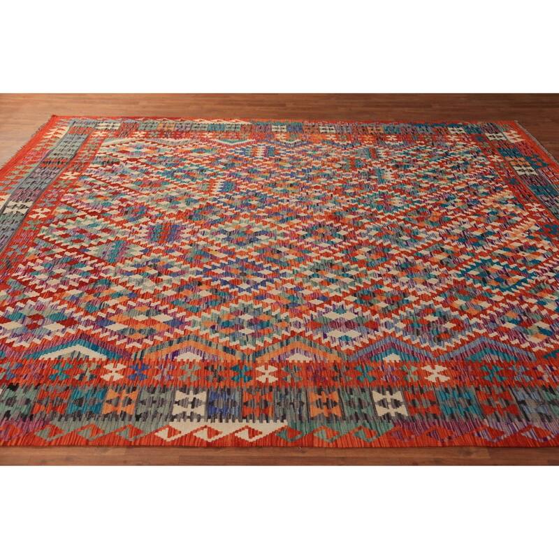 Kilim Oriental Area Rug Flatweave Reversible Wool Carpet - 8'7"x 9'10"