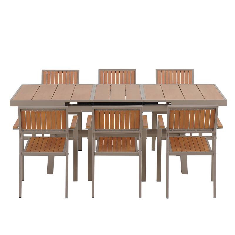 7-Piece Outdoor Extendable Dining Set with Extendable Table and 6 Armrest Chair