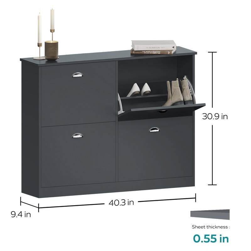 Slim 4 Drawer Shoe Cabinet,Space Saving Storage for Entryway, Hallway and Bedroom (Natural Wood)
