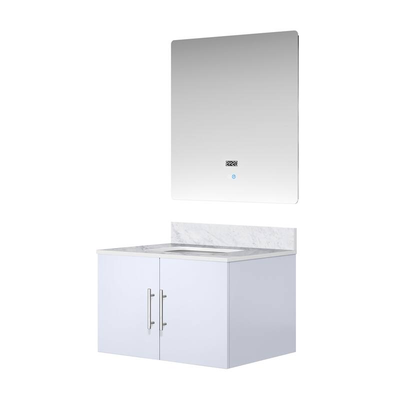 Geneva 30 in. W x 22 in. D Dark Grey Bath Vanity, Carrara Marble Top, and 30 in. LED Mirror